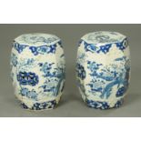 A pair of Chinese blue and white octagonal garden seats. Height 45 cm.