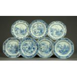 A collection of seven late 18th/early 19th century Chinese porcelain blue and white plates,