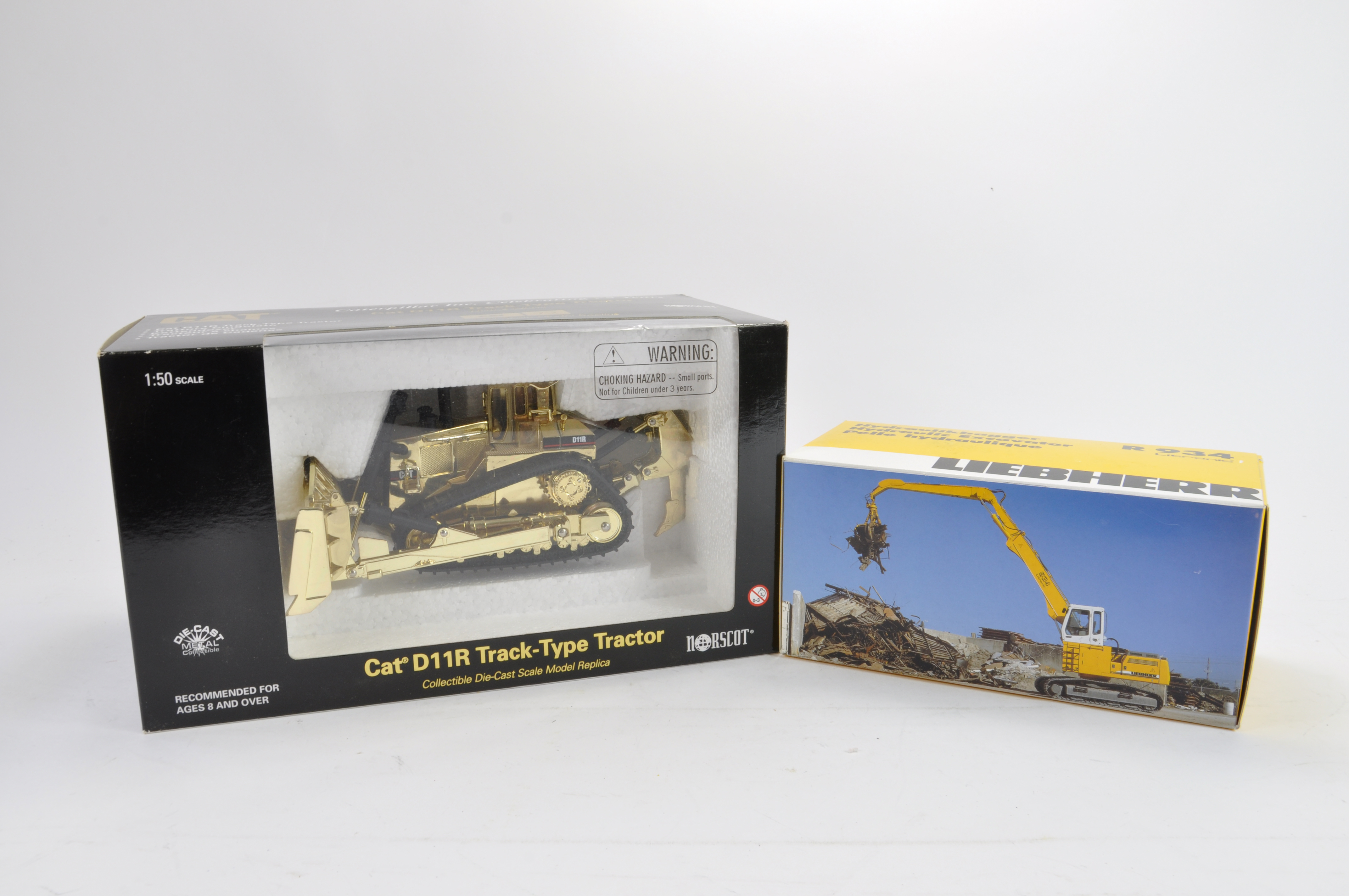 Norscot 1/50 Special Edition Gold CAT D11R Bulldozer plus Liebherr R934 Tracked Excavator. NM to M