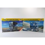 Duo of Italeri 1/24 Scale Truck Model Kits. MB Actros Black Edition plus Scania R620. As New. (2)