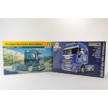 Duo of Italeri 1/24 Scale Truck Model Kits. MB Actros Black Edition plus Iveco Hi Way. As New. (2)