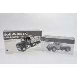 First Gear 1/34 scale Mack Granite Heavy Duty Dump Truck plus International Stake Truck. Both NM