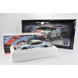 Very Rare Autoart 1/18 scale Aston Martin DBR9 in Gulf Colours with Clock. Given to special