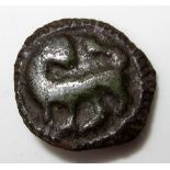 ANGLO SAXON. Beast - Disc brooch. Circa 8th century AD antiquity. Bronze, 24 mm high. Provenance: