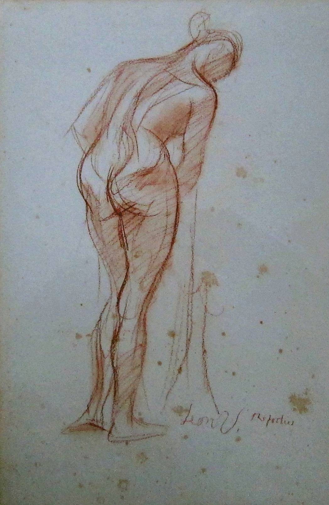 LEON UNDERWOOD [1890-1975]. Standing Nude. Conte crayon drawing. Signed, 54 x 37 cm. [condition: