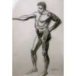 LEON UNDERWOOD [1890-1975]. Standing Figure, 1960. Charcoal drawing. Signed and dated, 56 x 38 cm.
