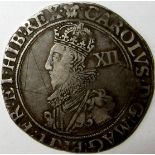 CHARLES 1 [1625-49] silver SHILLING. TOWER mint, group C, bust 2, mm. plume. PLUME over SHIELD. [