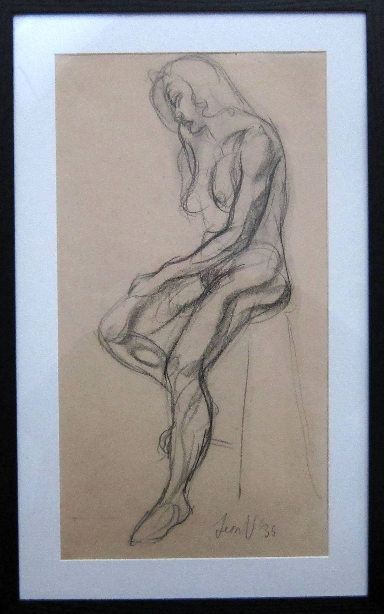 LEON UNDERWOOD [1890-1975]. Seated Woman, 1936. Charcoal drawing. Signed. Provenance: private - Image 2 of 2