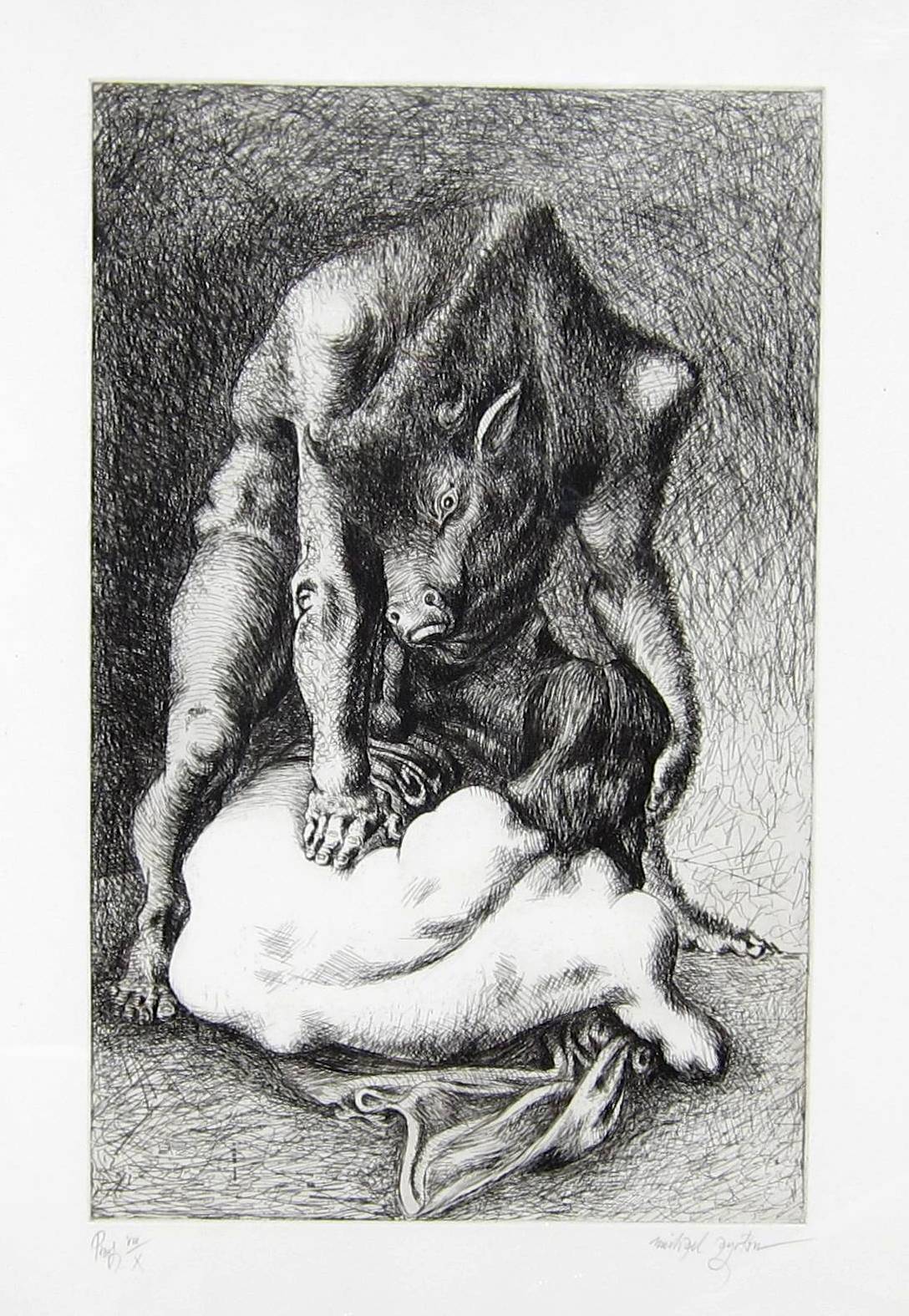 MICHAEL AYRTON [1921-75]. Minotaur Full Grown, 1971. Etching, edition of 75, artist's proof V111/