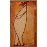 PHILIP SUTTON, R.A. [b.1928]. Standing Figure, 1957. watercolour. Signed. 10.5 x 6 cm. Unframed.