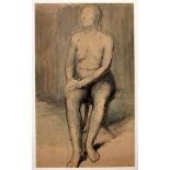 ROBERT CLATWORTHY, R.A. [1928-2015]. Seated Nude, 1947. ink, wash and watercolour. signed and