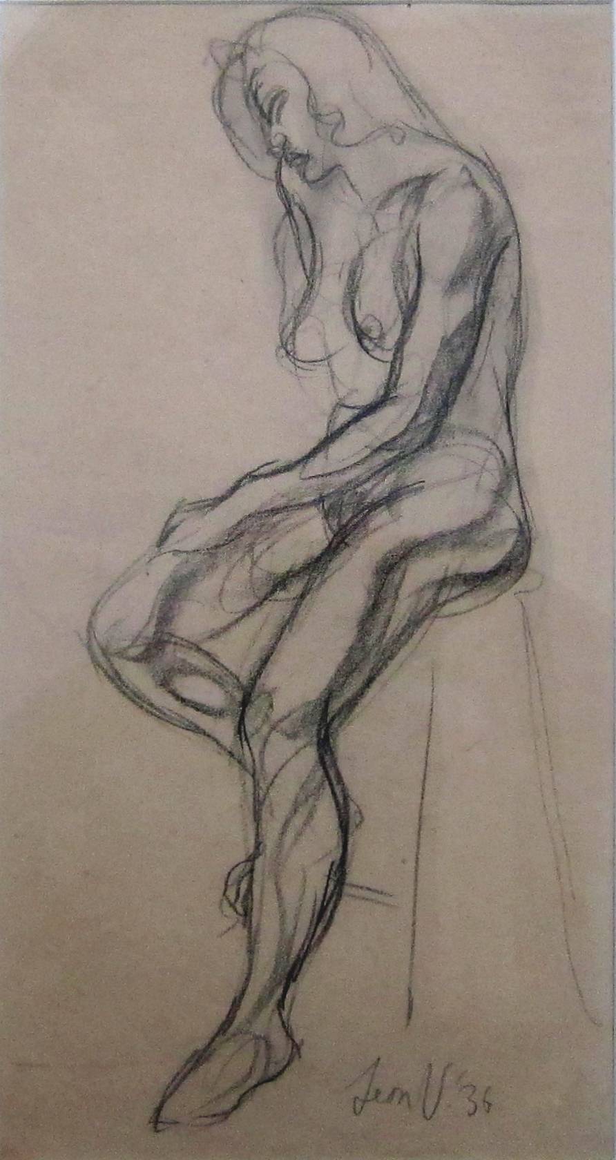 LEON UNDERWOOD [1890-1975]. Seated Woman, 1936. Charcoal drawing. Signed. Provenance: private