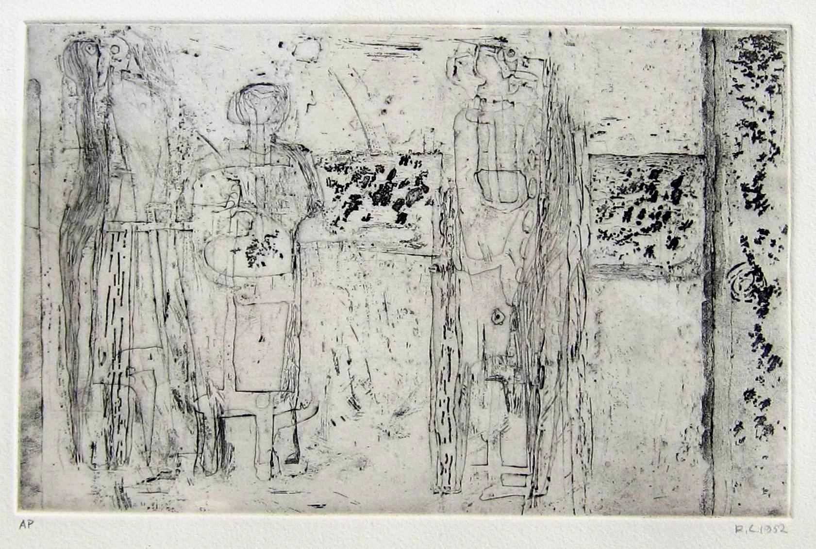 ROBERT CLATWORTHY, R.A. [1928-2015]. Figures, 1952. Etching, edition of 50, artist's proof - very