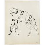 KEITH VAUGHAN [1912-77]. Two Engine Stokers, 1955. Ink. Studio stamp initials on reverse of drawing.