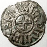 Viking coin - East Anglia. EDMUND [855-69] silver penny. obv. +EADMVND REX AN, voided cross. rev. +