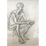 LEON UNDERWOOD [1890-1975]. Seated Man. Charcoal drawing. Signed. 36 x 25 cm [overall including