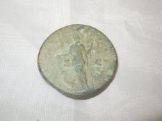 A Roman copper coin "Sestertius of Manlia Scantilla" (wife of Didius Julianus), struck Rome AD193