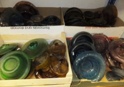 Five boxes of George Davidson Art Deco glass in blue cloud, amber cloud,
