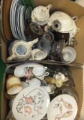 Two boxes of sundry china and glassware to include Wedgwood tea wares,