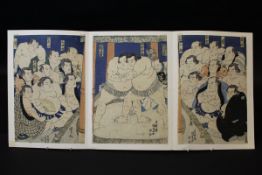 AFTER KUNISADA TOYOKUNI III (1785-1864) "The Sumo match with onlookers",