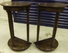 A pair of oak demi-lune side tables,