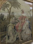 A needlework study depicting woman on kneeling camel,