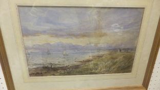 IN THE MANNER OF CONRAD MARTENS "Sailing ships in sandy bay", watercolour,