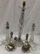 Two pairs of glass table lamps, together with a further glass table lamp CONDITION REPORTS Wires