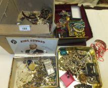 A box of assorted costume jewellery to include bangles, watches, necklaces,
