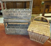Two vintage wooden wine crates,