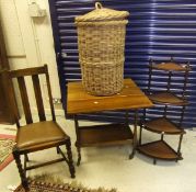A mahogany fold-over tea trolley, together with a set of six early 20th Century oak dining chairs,