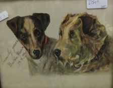 BERTHA MORRIS "Study of two terrier heads", watercolour,