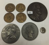 A collection of metal medallions and plaques, to include AFTER ZELLNER "Richard Wagner",