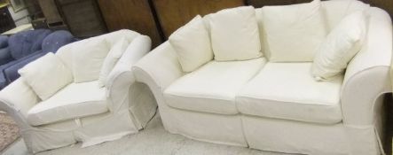 A three seater and a two seater sofa with white self patterned fabric