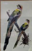 EARLY 20TH CENTURY ENGLISH SCHOOL "Exotic birds on branches", watercolour and feather studies,