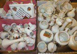 Three boxes of assorted crested china to include Goss and Arcadia,
