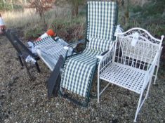 Various garden furniture comprising two lattice work folding chairs, pair of Riviera lounger,