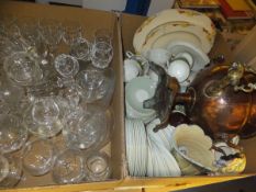 Three boxes of assorted china wares to include Spode "Marlborough", various vases, etc,