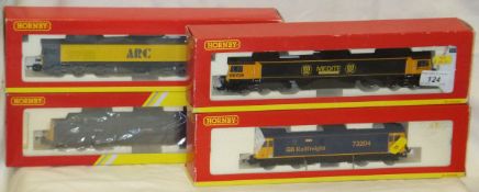 A collection of Hornby 00 gauge locomotives including a Medite Co-Co Diesel Electric Class 66 66709