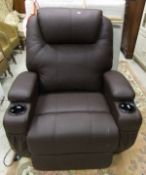 A brown leather orthopedic electric chair with heated seats