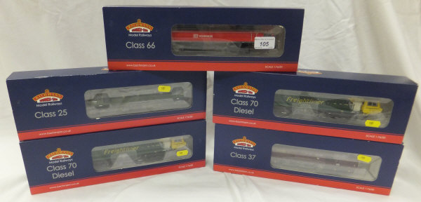 A collection of five Bachmann Branch Line Model Railways 00 gauge locomotives including a Class