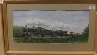 STAN POLE "Steam locomotive Evening Star 92220 with carriages", watercolour, apparently unsigned,