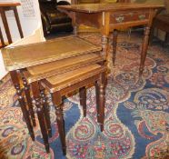 A late Victorian mahogany single drawer writing table and a 20th Century next of three tables