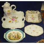 A Meissen porcelain cabinet tray with floral spray decoration, a modern Dresden jug and cover ,