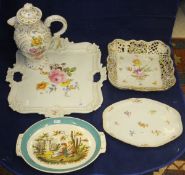 A Meissen porcelain cabinet tray with floral spray decoration, a modern Dresden jug and cover ,