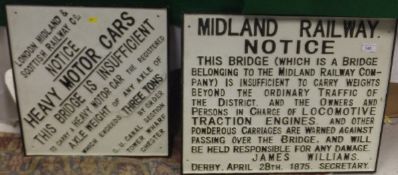 A reproduction cast iron Midland Railway sign, inscribed "Midland Railway Notice ....