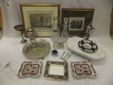 A collection of silver and plated wares to include cauldron salt,