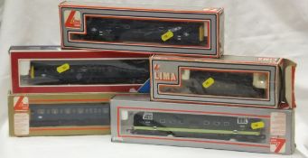A collection of Lima 00 gauge locomotives and rolling stock including a Diesel Class 55 Deltic