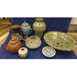 A collection of Iznik, Oriental, and Continental pottery to include a large footed bowl decorated in