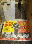 A box containing various film posters including "Giant", "Rebel Without A Cause", "Sands of Iwo